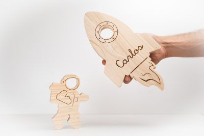 Cohete + Astronauta de madera